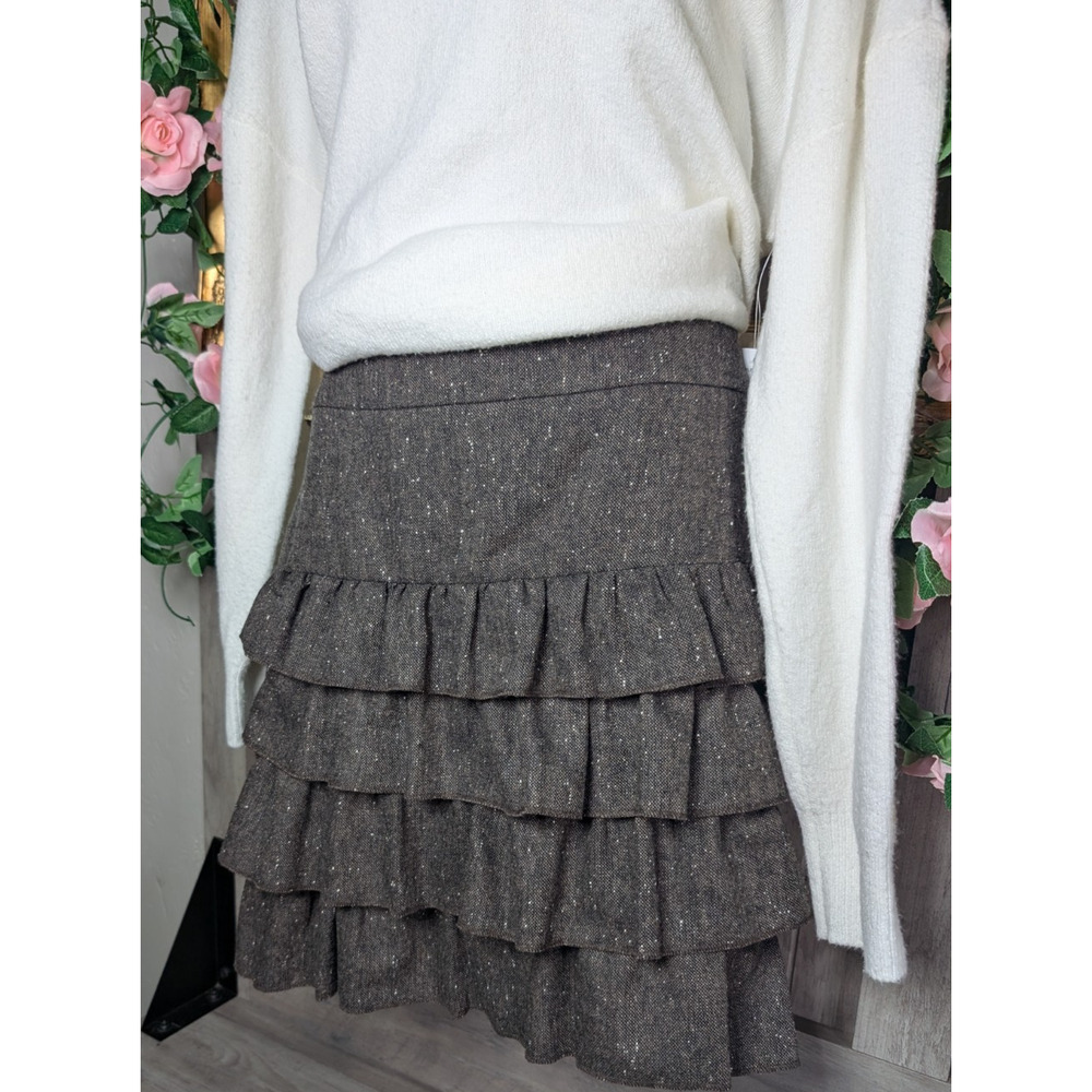 LOFT Women’s Brown Tweed Tiered Ruffle Mini Skirt Lined Size 6